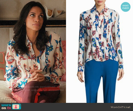 Etro Pleated Floral Silk Blouse worn by Jane Ramos (Rosario Dawson) on Jane the Virgin