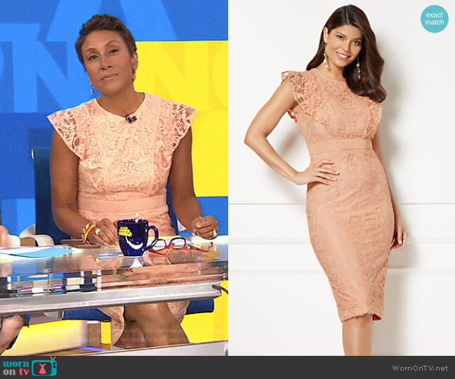 New York & Company Eva Mendes Collection Roxanna Lace Sheath Dress worn by Robin Roberts on Good Morning America