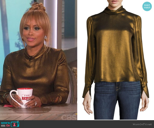 Frame Concealed Lurex Blouse worn by Eve on The Talk