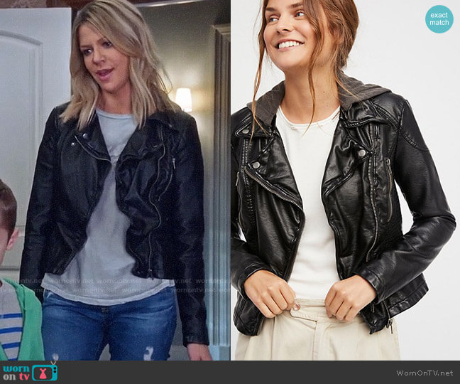 Free People Vegan Leather Hooded Jacket worn by Mackenzie Murphy (Kaitlin Olson) on The Mick