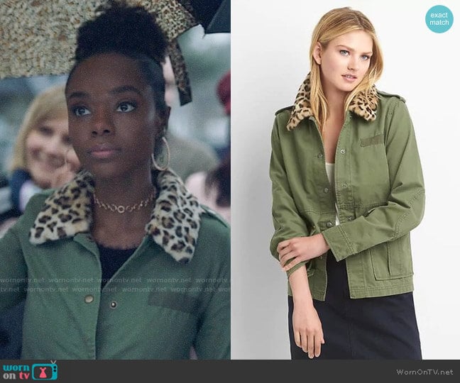 Gap Detachable faux-fur collar utility jacket worn by Josie McCoy (Ashleigh Murray) on Riverdale