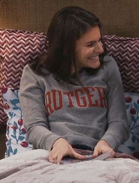 Leslie’s gray rutgers print sweatshirt on Living Biblically