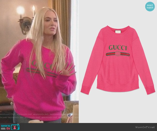 Gucci Cotton Sweatshirt with Gucci Logo worn by Erika Jayne on The Real Housewives of Beverly Hills
