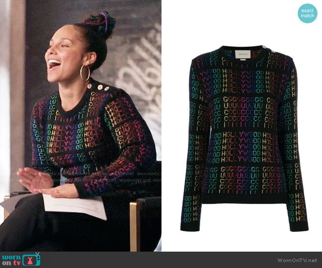 Gucci Hollywood Metallic Sweater worn by Alicia Keys on The Voice