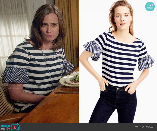 J.Crew Ruffle-Sleeve Top worn by Maya (Diane Farr) on Splitting Up Together