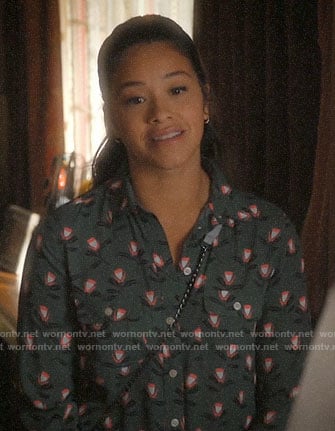Jane’s green tulip print shirt on Jane the Virgin