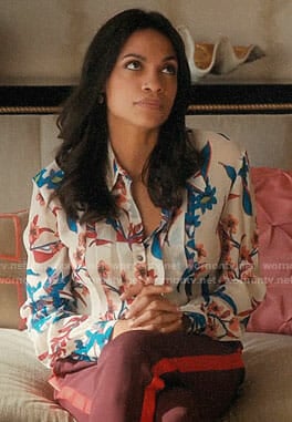 JR’s floral pleated blouse on Jane the Virgin