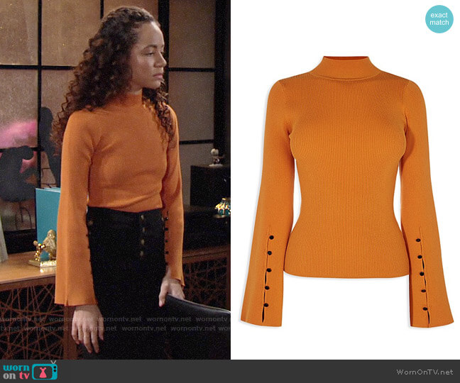 Karen Millen Bell Sleeve Ribbed Sweater worn by Mattie Ashby (Lexie Stevenson) on The Young and the Restless