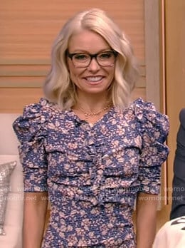Kelly’s blue floral ruched dress on Live with Kelly and Ryan