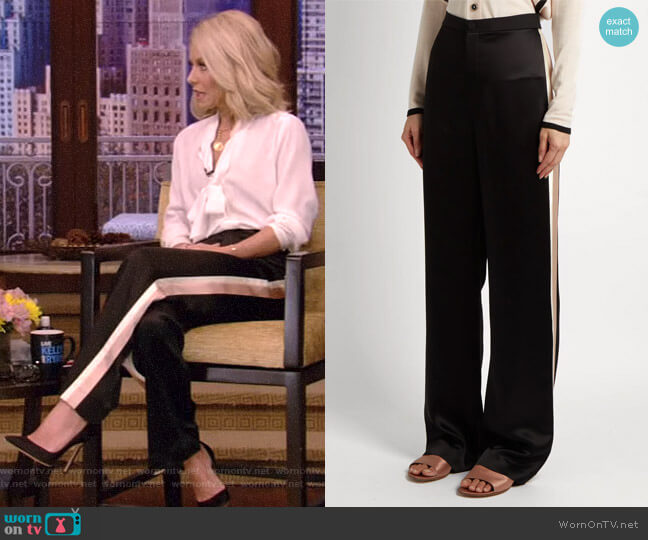 Lanvin High-Waisted Satin Trousers worn by Kelly Ripa on Live with Kelly and Mark