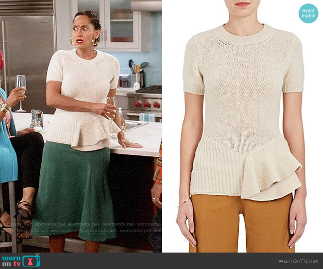 Lanvin Peplum Wool-Blend Short-Sleeve Sweater worn by Rainbow Johnson (Tracee Ellis Ross) on Black-ish