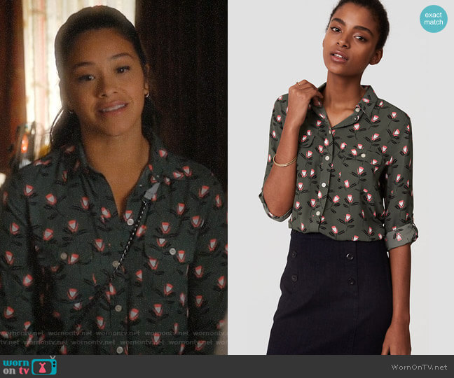 Loft Tulip Utility Blouse worn by Jane Villanueva (Gina Rodriguez) on Jane the Virgin