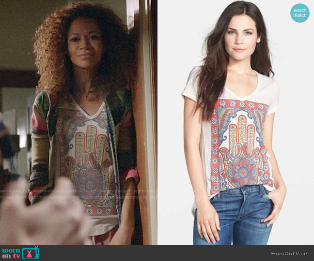 Lucky Brand Hamsa Hand V-Neck Tee worn by Lena Adams Foster (Sherri Saum) on The Fosters