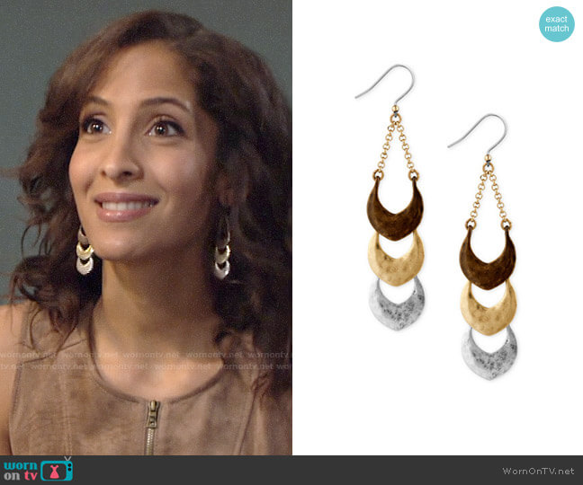 Lucky Brand Tri-Tone Triple Drop Earrings worn by Lily Winters (Christel Khalil) on The Young and the Restless