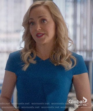 Marissa’s blue v-neck dress on Bull