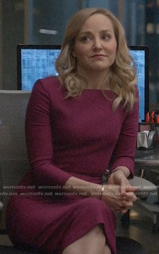 Marissa’s magenta asymmetric neck dress on Bull