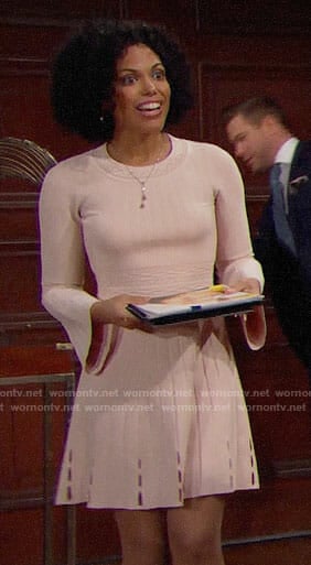 Maya’s blush pink bell-sleeve dress on The Bold and the Beautiful
