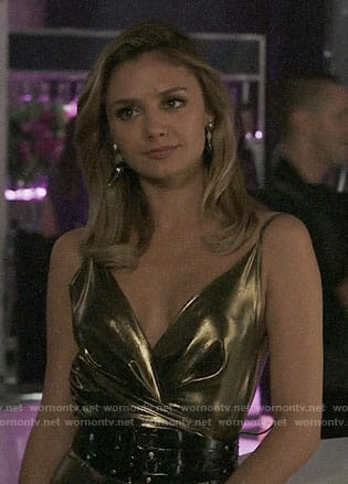Megan’s gold gown on The Arrangement