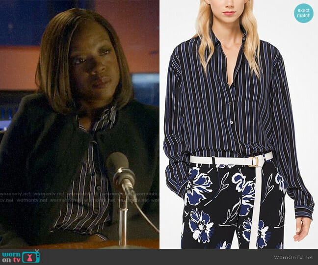 Michael Kors Striped Crepe De Chine Shirt worn by Annalise Keating (Viola Davis) on How to Get Away with Murder