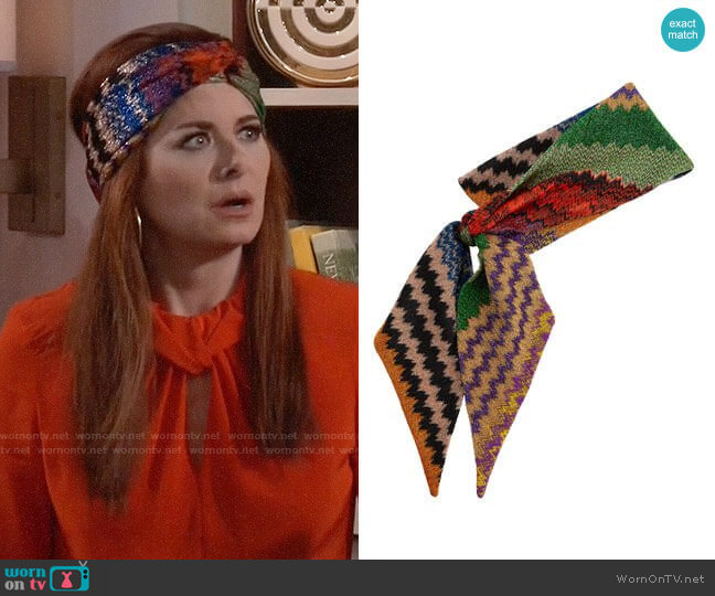 Missoni Lurex Zig Zag Scarf worn by Grace Adler (Debra Messing) on Will and Grace