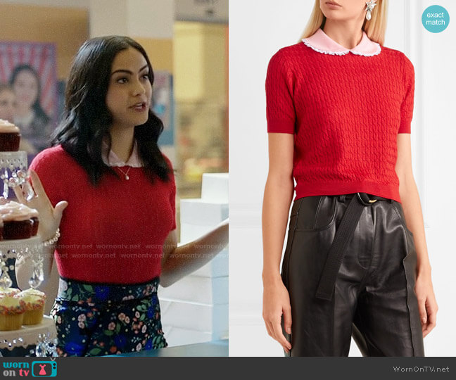 Miu Miu Lace-trimmed Cable-knit Sweater worn by Veronica Lodge (Camila Mendes) on Riverdale