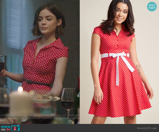 Modcloth Hepcat Soda Fountain A-Line Dress in Cherry worn by Stella Abbott (Lucy Hale) on Life Sentence