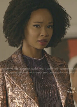 Monica’s purple embellished tulle top on Dynasty