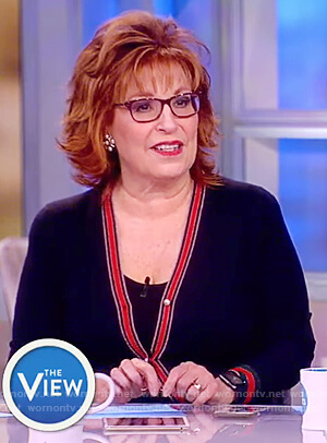 Joy’s navy pearl button cardigan on The View
