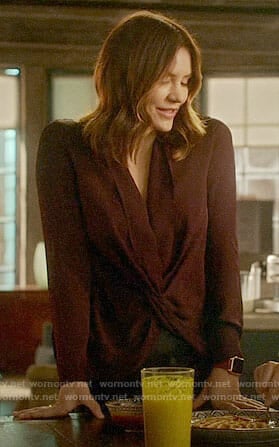 Paige’s purple twist front blouse on Scorpion