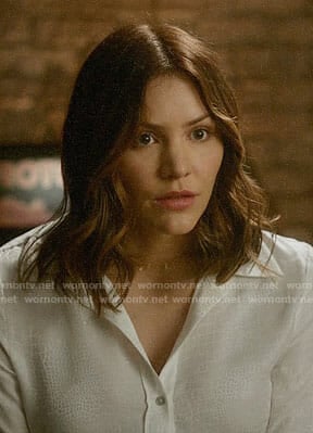 Paige’s white snakeskin print blouse on Scorpion