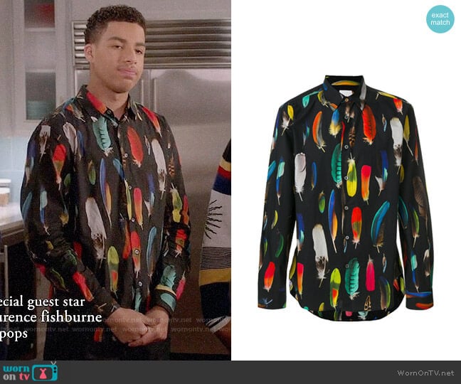 Paul Smith Feather Print Shirt worn by Andre Johnson Jr (Marcus Scribner) on Black-ish