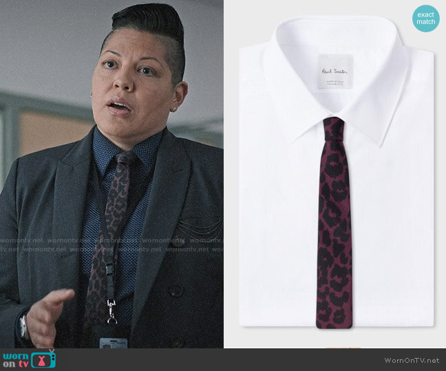 Paul Smith Leopard Print Narrow Tie worn by Kat Sandoval (Sara Ramirez) on Madam Secretary