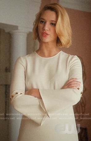 Petra’s white studded bell-sleeve dress on Jane the Virgin