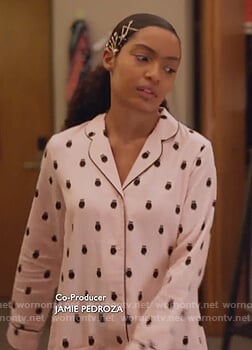 Zoey’s pink owl print pajamas on Grown-ish
