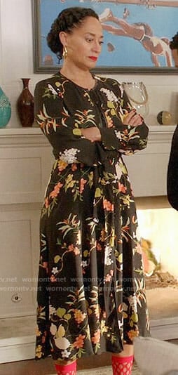 Rainbow’s black floral midi dress on Black-ish