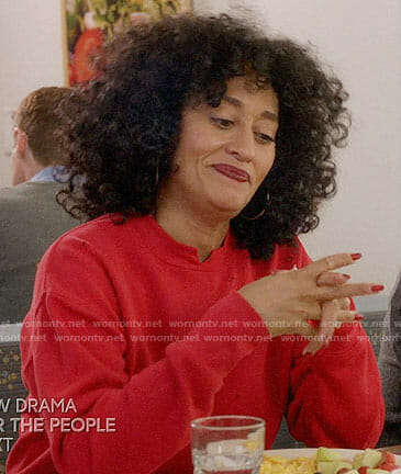 Rainbow’s red distressed sweatshirt on Black-ish