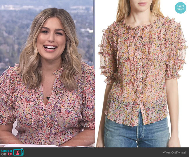 Rebecca Taylor Margo Ruffle Floral Top worn by Carissa Loethen Culiner on E! News