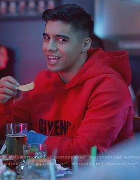 Vivek’s red distressed givenchy hoodie on Grown-ish