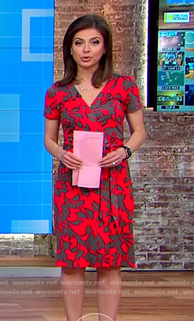 Bianna’s red floral print wrap dress on CBS This Morning