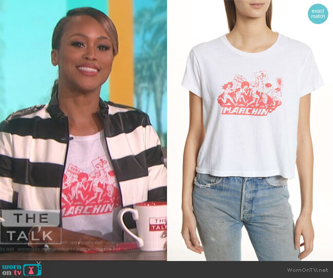Alice + Olivia Nixon Striped Leather Jacket worn by Eve on The Talk