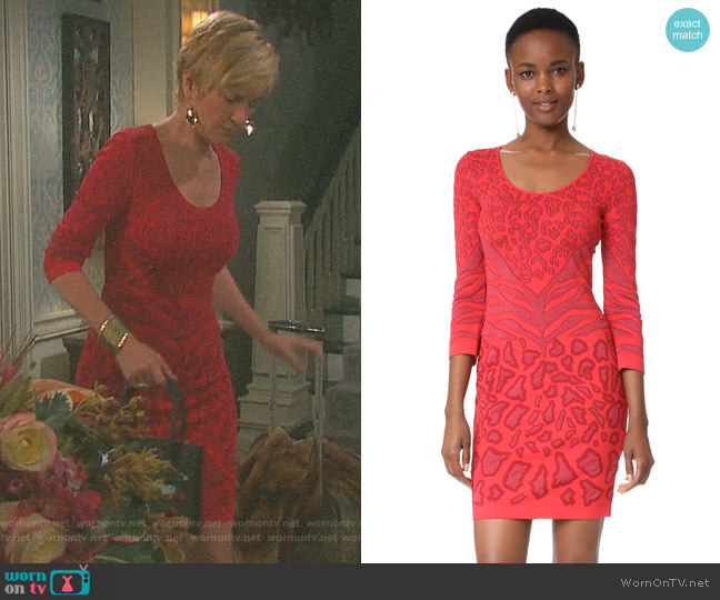 Roberto Cavalli Leopard Mini Dress worn by Eve Donovan (Kassie DePaiva) on Days of our Lives