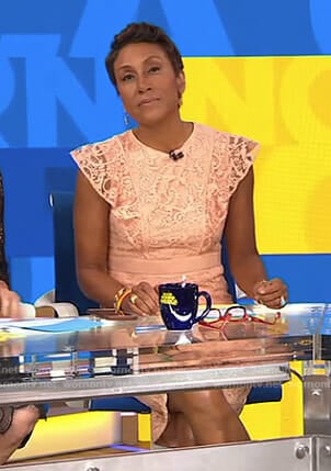 Robin’s coral lace flutter sleeve dress on Good Morning America