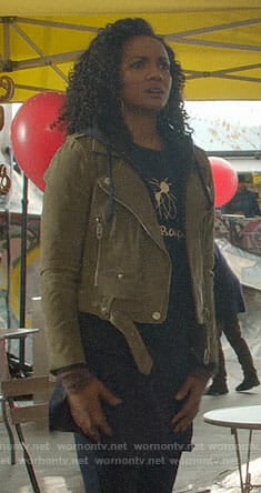 Sabine’s green suede moto jacket on Once Upon a Time