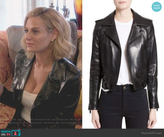 Saint Laurent Leather Moto Jacket worn by Dorit Kemsley on The Real Housewives of Beverly Hills