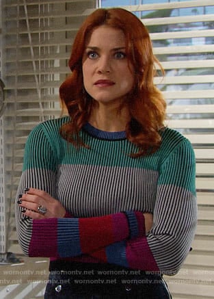 Sally’s colorblock sweater on The Bold and the Beautiful