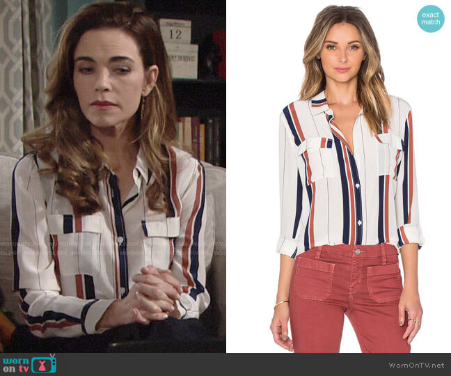 Sanctuary Silk Tailored Boyfriend Shirt worn by Victoria Newman (Amelia Heinle) on The Young and the Restless