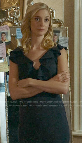 Serena’s navy ruffled trim gown on UnReal