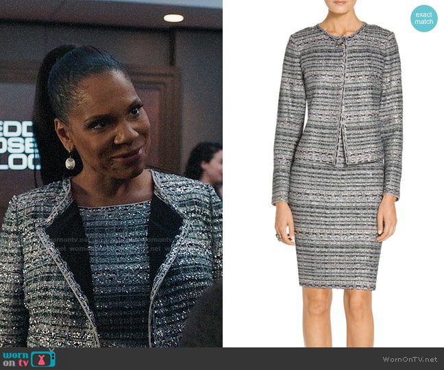 St John Collection Lacquered Metallic Ribbon Knit Dress worn by Liz Reddick-Lawrence (Audra McDonald) on The Good Fight