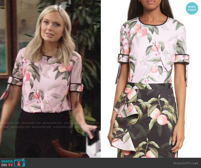 Ted Baker Cathe Peach Blossom Top worn by Abby Newman (Melissa Ordway) on The Young and the Restless
