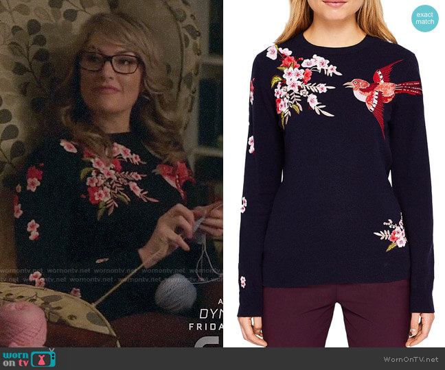 Ted Baker Auroraa Bird Blossom Embroidered Sweater worn by Alice Cooper (Mädchen Amick) on Riverdale